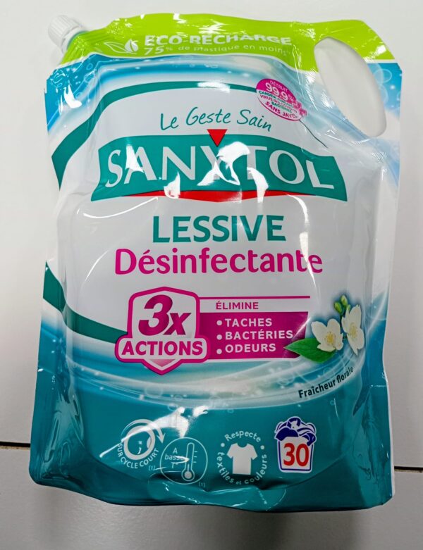 sanytol lessive desinfectante 3x actions 30 lavagem refil 1,5l