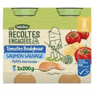 Pote de bebê pequeno de 8 meses Boulghour Salmon Tomatoes As colheitas engajadas 2x200g - BLEDINA