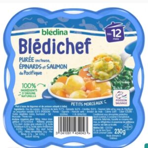 Prato de bebê a partir de 12 meses de purê suave; Blédichef Spinafre e Salmão A bandeja de 230g - BLÉDINA