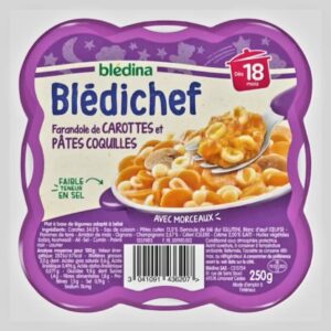 Prato bebê a partir de 18 meses farandole de cenoura e massa com casca Blédichef 2x200g - BLÉDINA