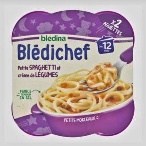 Prato de bebê de 12 meses pequeno espaguete e creme de vegetais Blédichef 2x230g - BLÉDINA